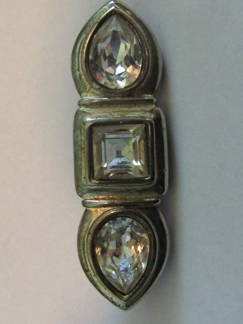 Vintage 1980's Signed S.A.L. SWAROVSKI LARGE CRYSTALS BAR PIN Silver Tone Brooch